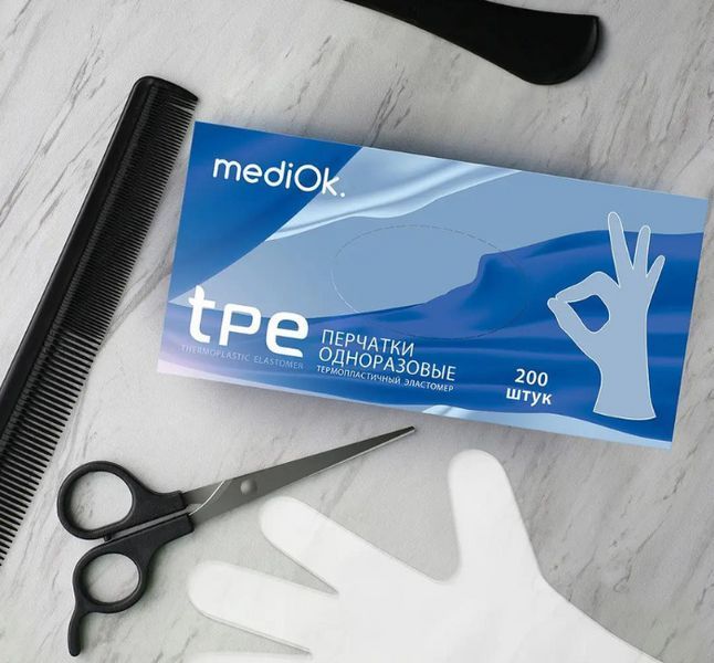 Одноразові рукавички ТПЕ, р. XL 200 шт/уп, Mediok ТПЕ-4 фото