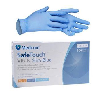 Перчатки нитриловые Medicom р.М SafeTouch Vitals. 3.0 г. 100 шт/уп. Текстурированные НП-119 фото