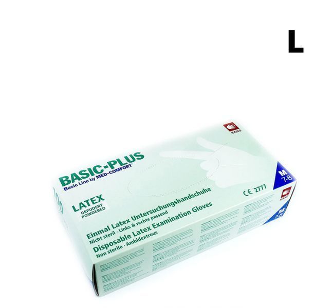 Латексні рукавички з тальком опудрені L. BASIC PLUS 100шт/уп ЛП-24 фото