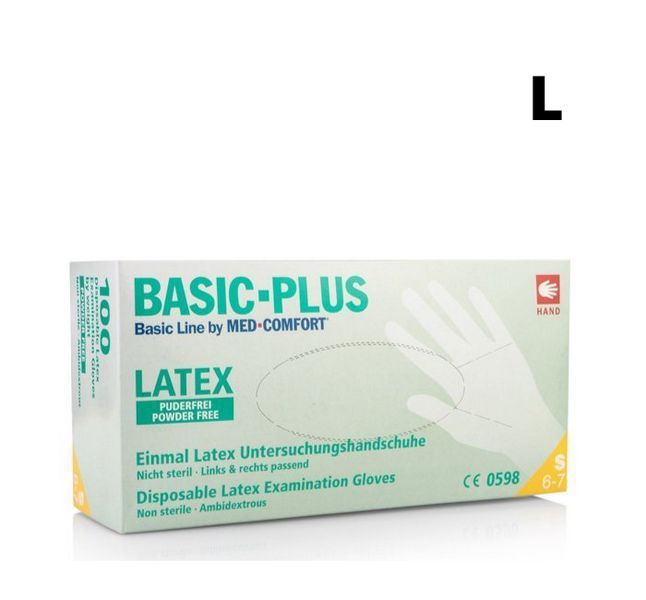 Латексні рукавички L Basic plus 100шт/уп непудрені ЛП-6 фото