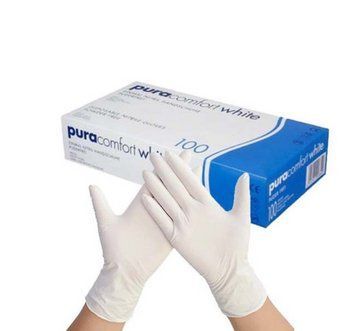 Рукавички нітрилові р.L Pura comfort white (Білі) 100 шт./пач. Текстуровані НП-40 фото
