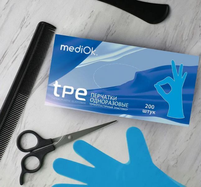 Одноразові рукавички ТПЕ, р. XL 200 шт/уп, блакитні Mediok ТПЕ-8 фото